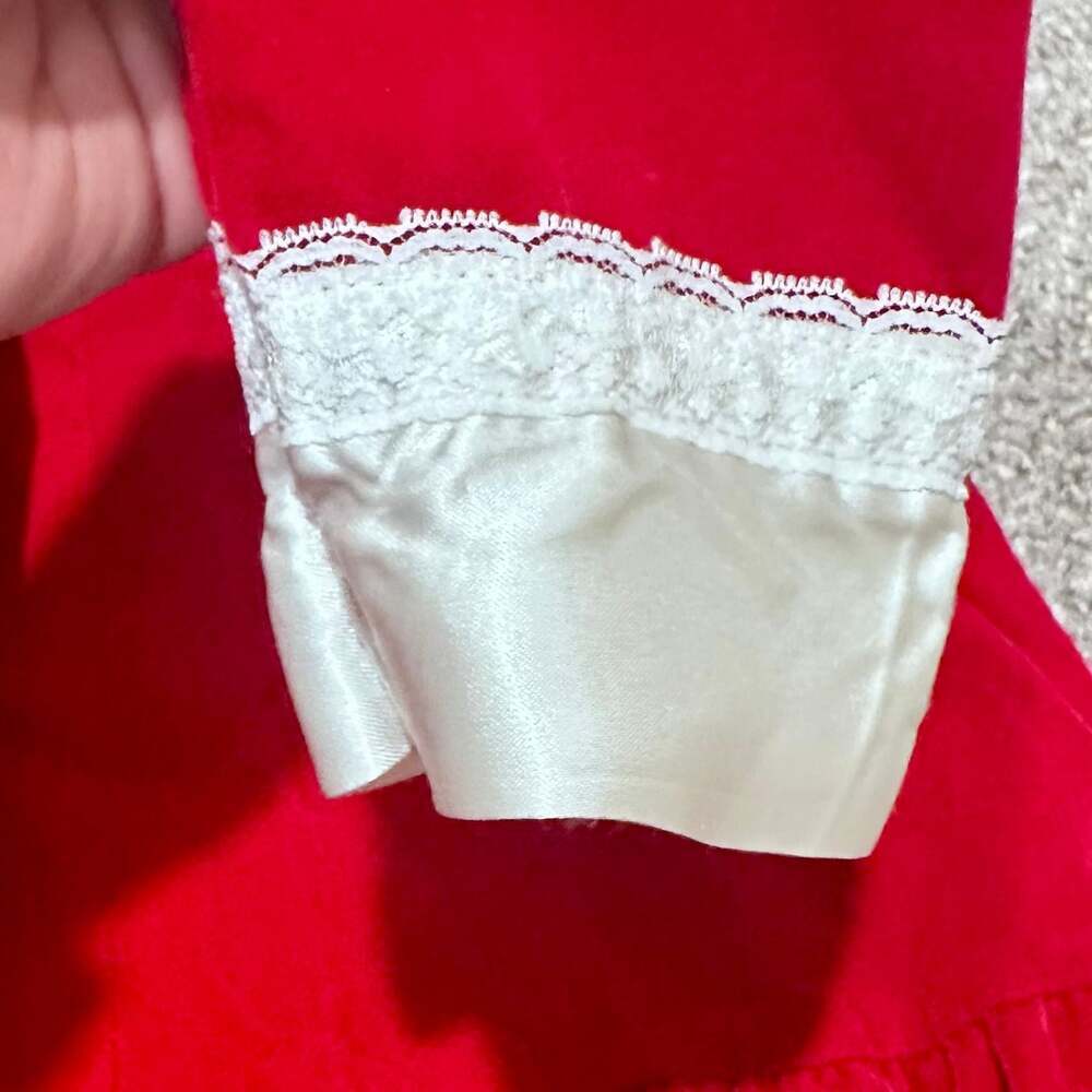 Vintage Girls Red Velvet Dress with White Lace Collar, Sz 6X - Picture 5 of 8